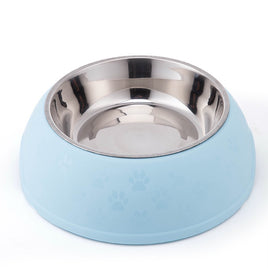 PAW PRINT SINGLE DINING LARGE PET FEEDER WITH STAINLESS STEEL BOWL & NON SLIP RUBBER BOTTOM-BLUE -29.5*10cm