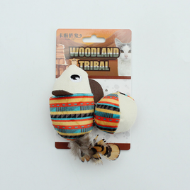 Woodland Tribal Cat Toy With Catnip - Beige Bird