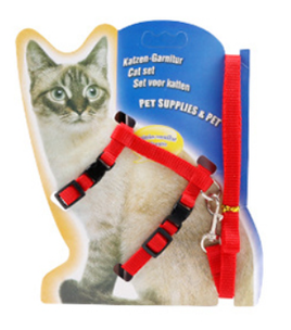 PETS CLUB ADJUSTABLE CAT LEASH WITH HARNESS- RED