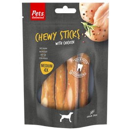 Pets Unlimited Chewy Sticks with Chicken Medium - 4 Sticks
