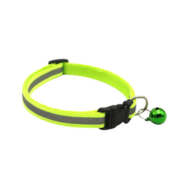 Adjustable Reflective Nylon Cat Collar With Bell - Large/Lime Green