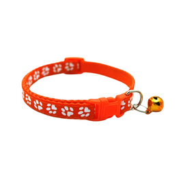 Paw Print Adjustable Cat Collar With Bell - Orange