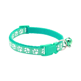 Paw Print Adjustable Cat Collar With Bell - Peacock