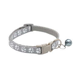 Paw Print Adjustable Cat Collar With Bell - Grey