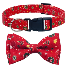 Festive Christmas Dog Collar with Detachable Bow Tie - M