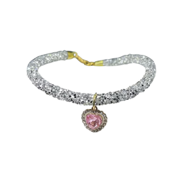 Cat Necklace With Rhinestone Pendant - Pink