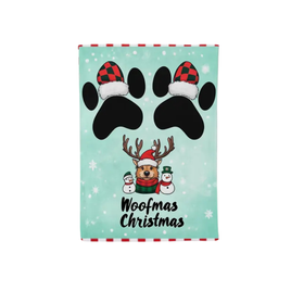 Ultra-Soft Flannel Christmas Throw Blanket with Santa, Reindeer & Woofmas Paw Prints - 70cm x 100cm