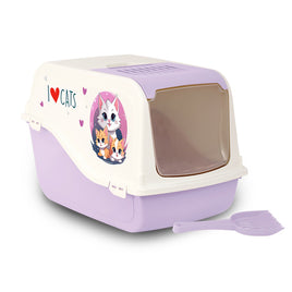 Cat Litter Box ARIEL(TOP FREE) with Cat Clipart - Purple