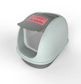 Hooded Cat Litter Tray, Carry Handle Flap Door, Easy Clean  - Grey