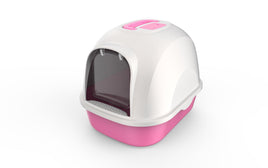 Hooded Cat Litter Tray - Integrally Moulded Clips, Handle - Pink