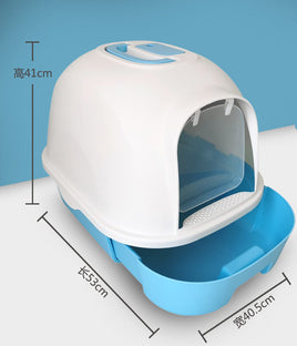 Semi-automatic Hooded Cat Litter Box With Handle Detachable Flip - Blue
