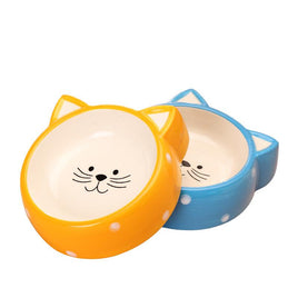 Yellow Polka Dot Ceramic Cat Bowl - Yellow