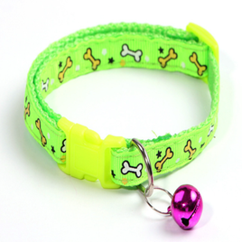 PETS CLUB ADJUSTABLE CAT COLLAR WITH BELL- GREEN BONE