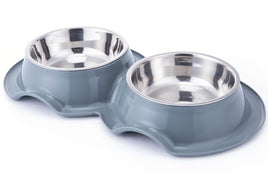 PETS CLUB PLASTIC DOUBLE BOWL ANTI-ANT WITH BOWL - Grey