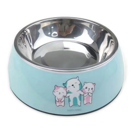 Melamine Cat Pattern Stainless Steel bowl with anti-slip circle on the bottom-Blue