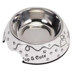 Melamine Happy Cat Stainless Steel bowl with anti-slip circle on the bottom