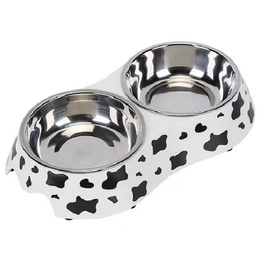 Melamine Cow Pattern Stainless Steel bowl with anti- slip circle on the bottom