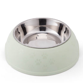 PAW PRINT SINGLE DINING LARGE PET FEEDER WITH STAINLESS STEEL BOWL & NON SLIP RUBBER BOTTOM-GREEN -29.5*10cm