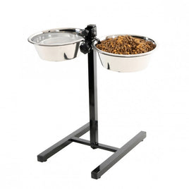 Adjustable Stand with Stainless Steel Dog Bowls