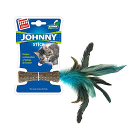 Catnip johnny stick w/natural feather Green