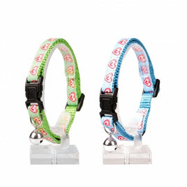 Cat Collar Hearts Nylon Green/Blue 20-30cm / 10mm