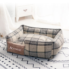 Check Pattern Dog And Cat Washable Indoor Bed-65x55cm
